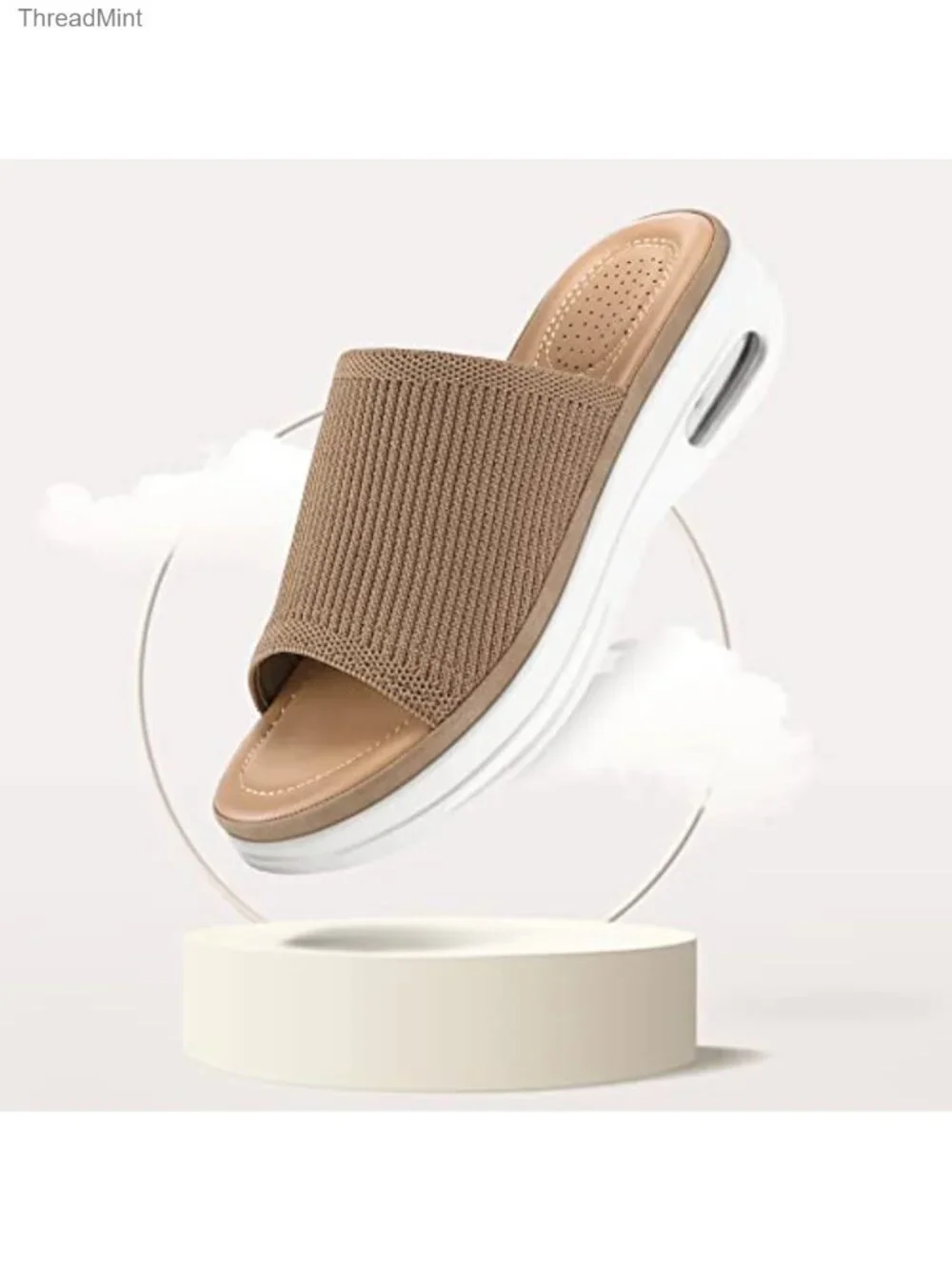 Women's Knit Slide Sandals with 1.5 Inch Platform Wedge Heel, Breathable Slip On